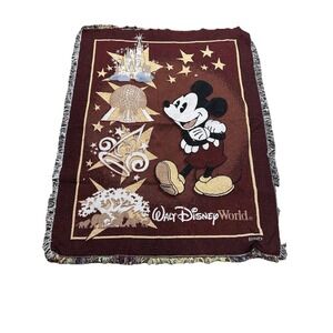 Walt Disney World 4 Parks Icons Mickey Mouse Tapestry Woven‎ Throw Blanket.